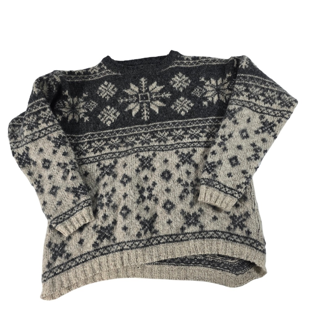 Woolrich Womens Grey Fair Isle Snowflake Wool Blend Sweater‎ Made in USA Small